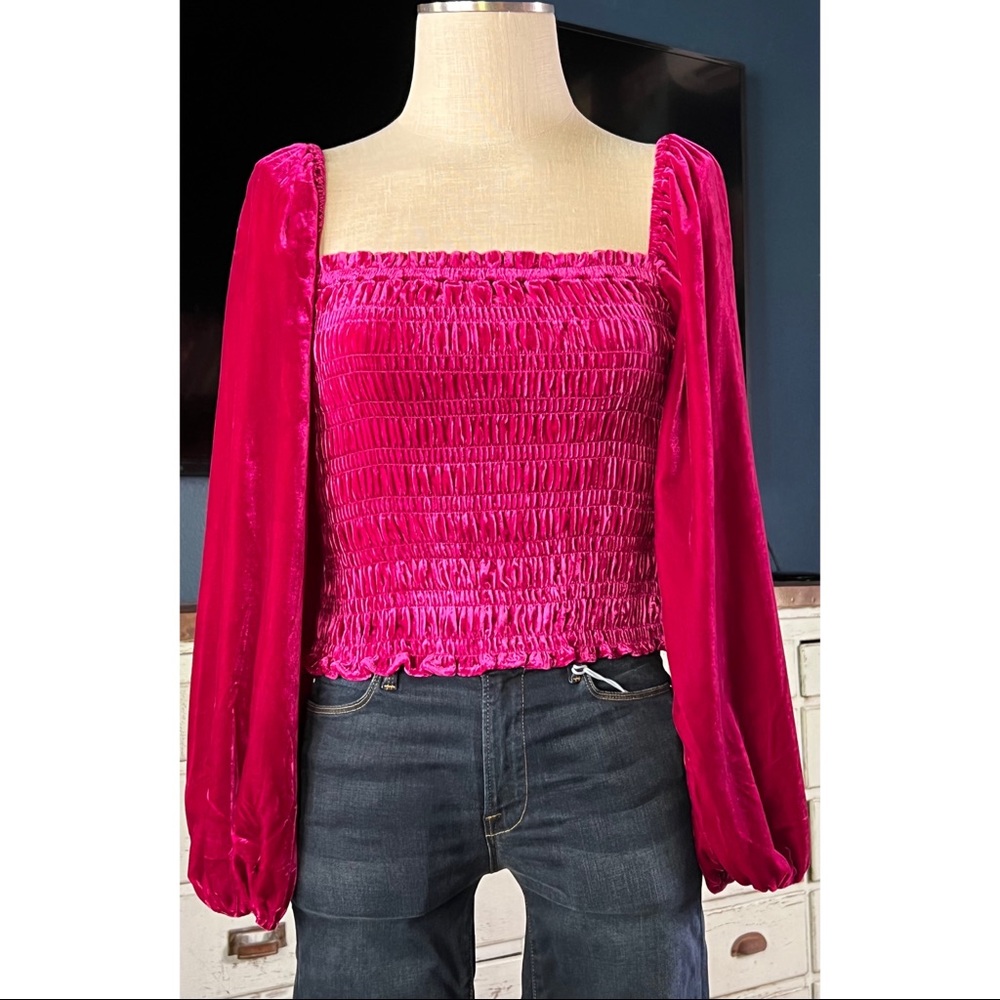 Anthropologie Puff Sleeve Velvet Blouse Top S